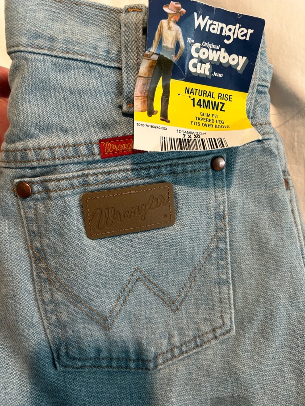 Wrangler Light Blue Cowboy Cut Jeans with Leather Patch